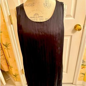 Dress, black, satin, pleated, midi, sleeveless